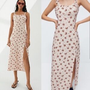 Zara line blend floral sun dress maxi slit NWOT